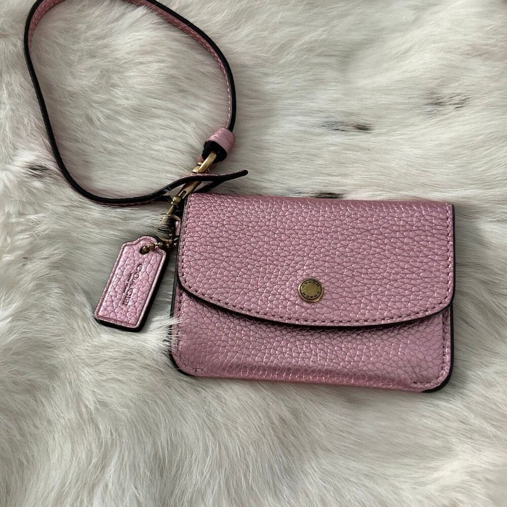 COACH Pink Metallic Card Case w/Hang Tag